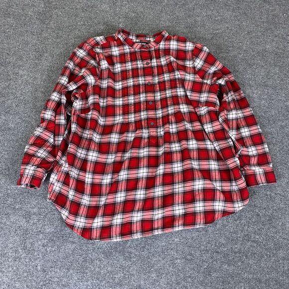 Lands' End Flannel Button Down Shirt Plus‎ Size 18W Red White Plaid Cotton - Picture 1 of 13